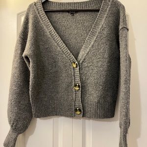 Top shop Crop sweater with statement sleeves and detailed buttons. Grey small.
